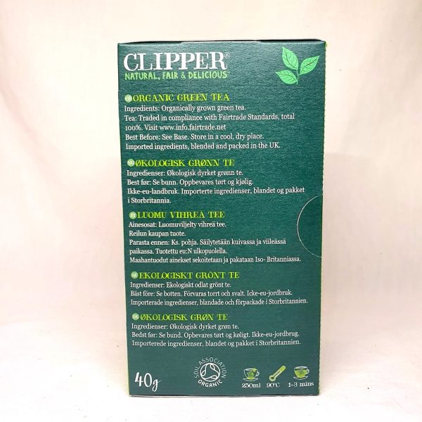Nydelig økologisk og ekte grønn te - Clipper te - Bakside